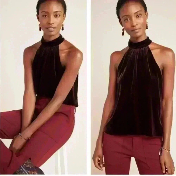 Kachel X Anthropologie Chelsea Velvet Halter Top Sleeveless Keyhole Button Sz 2 - Picture 1 of 8